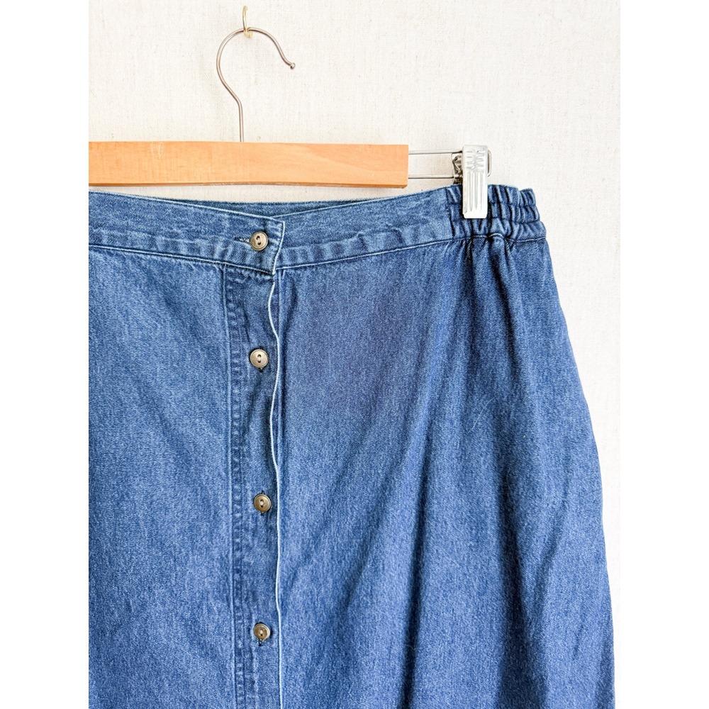 Bobbie Brooks Denim Skirt Button Front Midi 16 Blue A-Line Elastic Waist - Picture 3 of 4